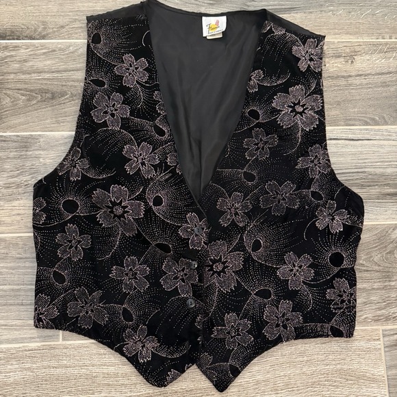 Medium Jackets & Blazers - VTG Flame Vest Floral Giltter Made In USA M